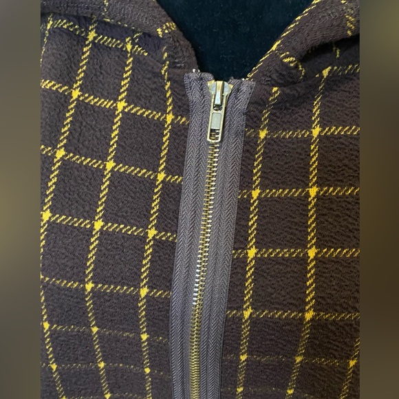 ODDY Brown and Yellow Plaid Hooded Trench Coat - Picture 6 of 12